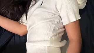 omg this skinny 18yo thai beauty with small tits gets roughed by huge white cock creampie!!