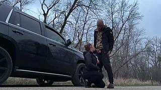 Hot mom public New Year's blowjob double penetration kinky toy sex outdoors