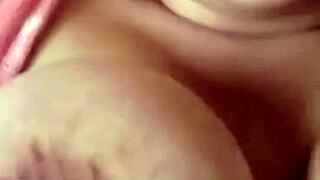 canadian milf spreads perfect puffy tits teases then swallows monster creampie