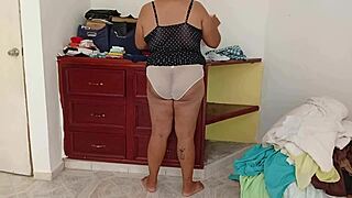 gordita bends over folding clothes accidentally flashing her curvy ass