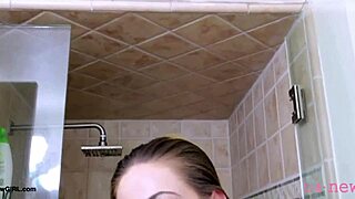 Sizzling Brunette Bombshell Teases in Steamy Shower Seduction.