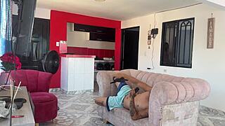 Colombian Stepsister Punished Hard Doggystyle Cowgirl for Teasing Naked Around House