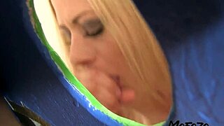 Blonde amateur gags on monster cock deepthroat in bathroom! Can daddy handle more?