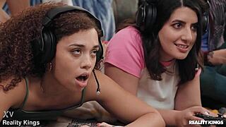 Gamer girls bend over for intense interracial co-op fuck