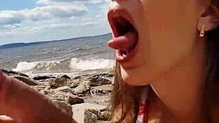 Gorgeous babe Cristallgloss gives epic river blowjob outdoors 😍💦 deepthroat cum