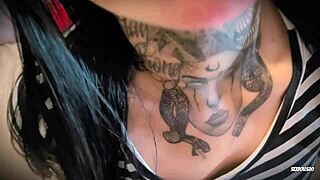 Gothic extra small teen's tight pussy takes hard pounding then overflows with thick creampie