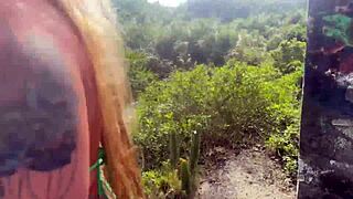 I took cuckold's blonde wife deep in woods and filled her pussy with hot cum interracial!