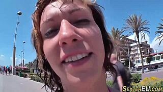 german 18+ teen slurps cock outdoors with handjob toys