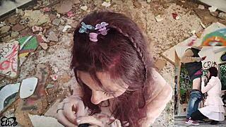 check out this skinny italian whore with huge natural tits getting fucked doggystyle by monster cock in abandoned spot