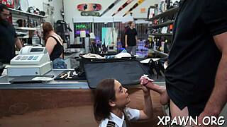 Store backroom hides slutty reality fuck with horny sucking and rough pounding