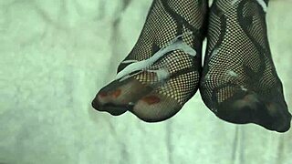 blonde milf fishnet feet nylon footjob big cock hairy pussy tattoo amazing homemade 😍👣