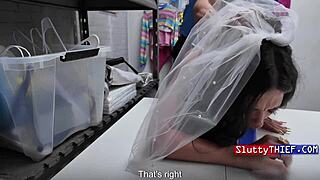 Petite bridesmaid caught stealing dildos, ready for desk punishment?