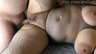 cuckold watches small cock hubby slop into creampied cheating wife pussy