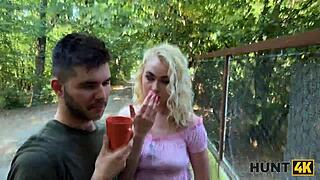 hunt4k blonde enjoys facesitting doggy with hunter in forest outdoors