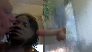 Ebony milf showers with toy caught by black daddy doggystyle pounding