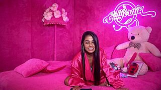 Big Ass Brazilian Ebony Masturbates with Dildo Talking Dirty in Lingerie