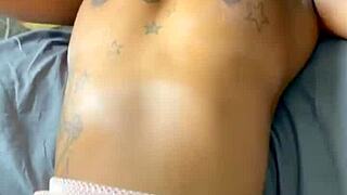 Blonde babe bends over big black cock for creampie doggystyle