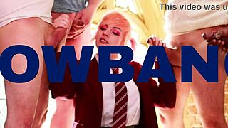 victoria greene slurps huge cock at milking table then gets her uniform cum drenched facial covered