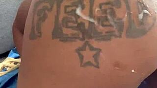 Blonde babe bends over big black cock for creampie doggystyle