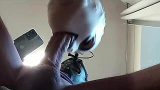 naked milf struts in pantyhose heels for deep blowjob and full swallow preview