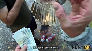 hunt4k blonde enjoys facesitting doggy with hunter in forest outdoors