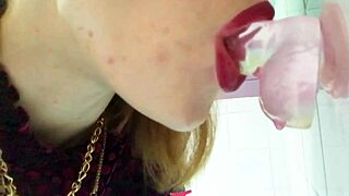 Young sexy French girl Violette slurps sloppy dildo blowjob.