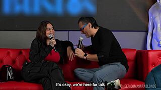 i fuck huge cocked sara blonde on live tv while cuckold boyfriend watches her gag and orgasm