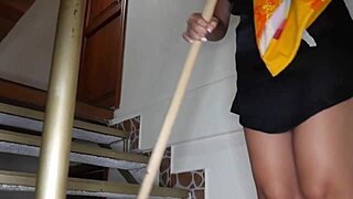 horny stepdaughter climbs stairs for daddy's thick creampie surprise