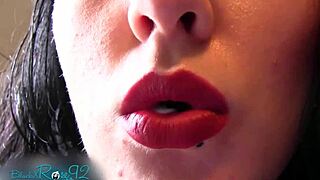 experienced milf housewife smokes with matte red lipstick