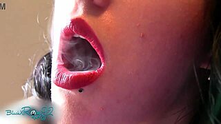 experienced milf housewife smokes with matte red lipstick