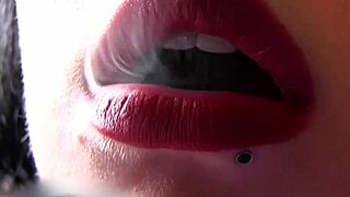 experienced milf housewife smokes with matte red lipstick