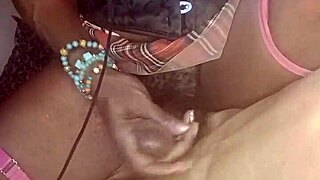 Mature Ebony Shemale Strokes Huge Cock in Sexy Panties Solo