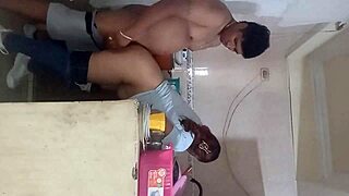 kitchen sex thrill as her husband nearly catches them dripping in forbidden lust