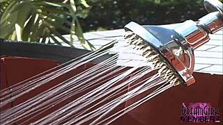 hot brunette shaves smooth asshole in steamy outdoor shower solo