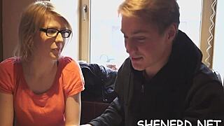 nerdy teen with glasses turns wench for rough pov fuck