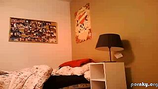 Skinny blonde college teen babe masturbates on bed before webcam cumshot show