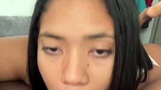 SEXY BRUNETTE SUCKS DELICIOUS COCK DEEP -AMATEUR COUPLE- NYSDEL