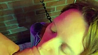 Chained slut kneels gagging on cock deepthroat facefucked cumcovered choking on knees