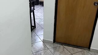 overwhelmed by stepdaughter's irresistible huge ass in sexy jean shorts on living room furniture homemade