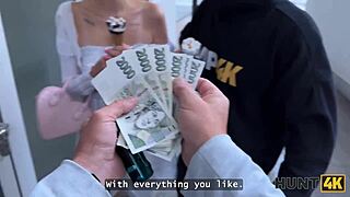 Naomi loves flashing her big natural tits to seduce rich dude while bf watches