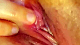 close-up rubbing my wet big clit and pussy lips till i squirt