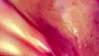close-up rubbing my wet big clit and pussy lips till i squirt