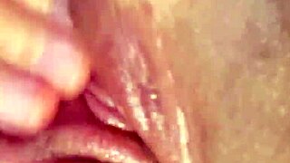 close-up rubbing my wet big clit and pussy lips till i squirt