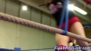 Euro Lesbians Wrestle in Panties Backstage Before Small Tits Oral Catfight