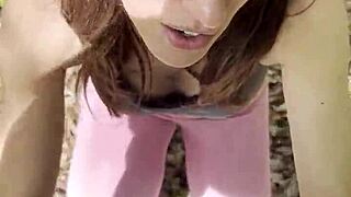 he rips leggings for raw pov forest fuck and swallow finish