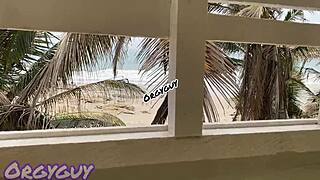 Thrilled ebony wife bares pussy beach house flash