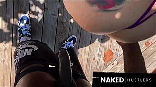 Bent over bitch gets doggystyled by big black cock outdoors