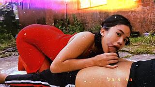 Teasing backyard fun with stepbrother nearby