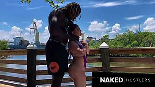 Bent over bitch gets doggystyled by big black cock outdoors