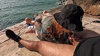 Skinny Brazilian 18yo Latinas Suck Deep Public Beach Cocks